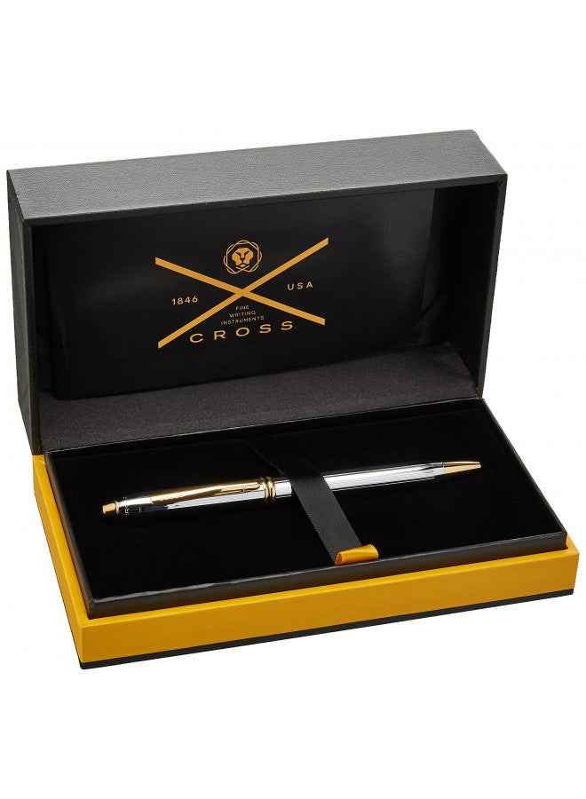 Cross قلم حبر جاف قابل لإعادة التعبئة من كروس تاونسيند ميداليست، متوسط، مع تفاصيل مطلية بالذهب عيار 23 قيراط، يشمل علبة هدايا فاخرة - كروم مصقول - Image 2