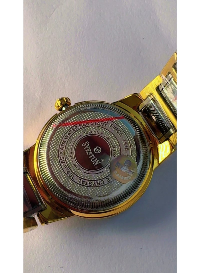 Sveston Brand New SVESTON Sapphire Luxury Men's Watch – Two-Tone Gold & Silver Stainless Steel Strap, Golden Dial with Crystal Hour Markers, Day & Date Display, 3ATM Water Resistant Quartz Movement (Model SV-9740) - Image 3