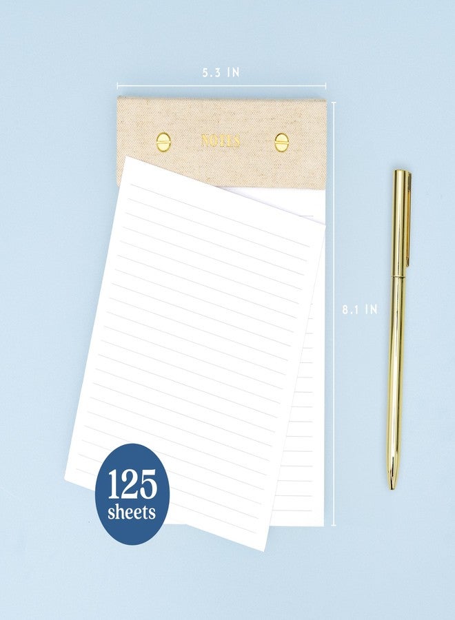 ELYN Lined Notepad, Aesthetic Linen Memo Pad With Matching Gold Gel Pen, 125 Sheets, 8.1 x 5.3 in - 100 GSM Premium Thick Paper, Perforated Pages & Hard Linen Backing, For Work, School or Home (Linen) - Image 2