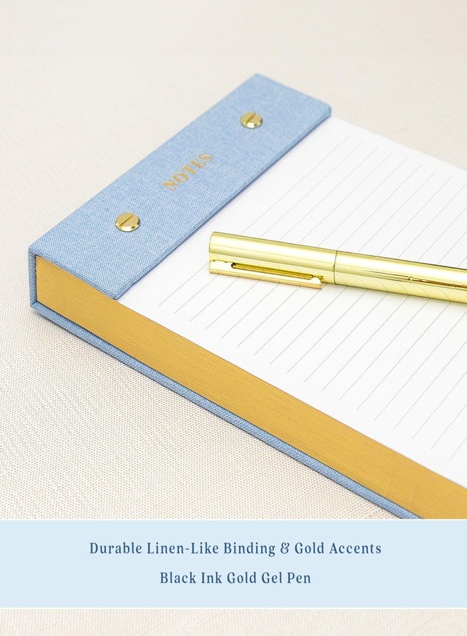 ELYN Lined Notepad, Aesthetic Linen Memo Pad With Matching Gold Gel Pen, 125 Sheets, 8.1 x 5.3 in - 100 GSM Premium Thick Paper, Perforated Pages & Hard Linen Backing, For Work, School or Home (Linen) - Image 3