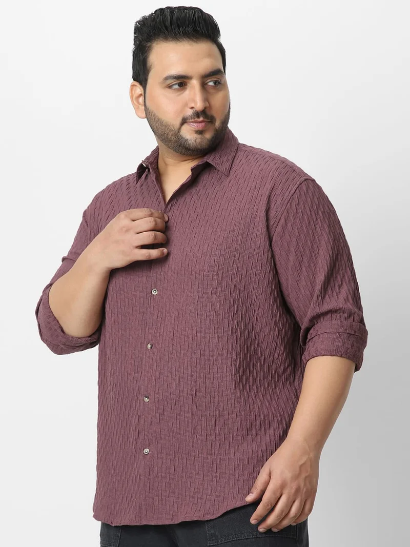 أوربانو فاشن Urbano Plus Men's Mauve Cotton Full Sleeve Regular Fit Textured Shirt with Spread Collar