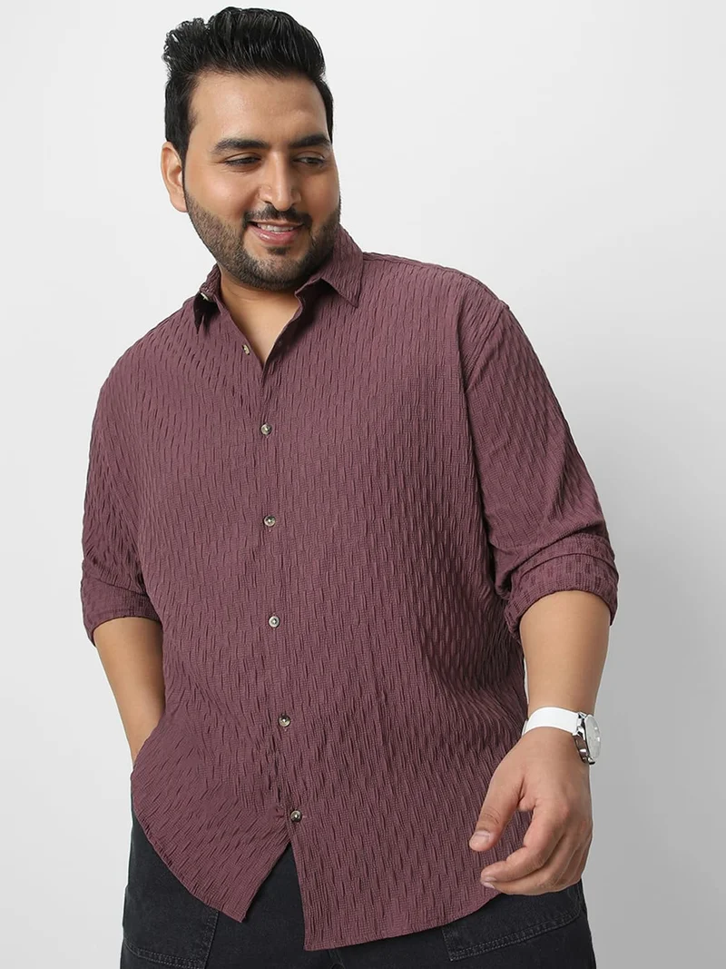 أوربانو فاشن Urbano Plus Men's Mauve Cotton Full Sleeve Regular Fit Textured Shirt with Spread Collar