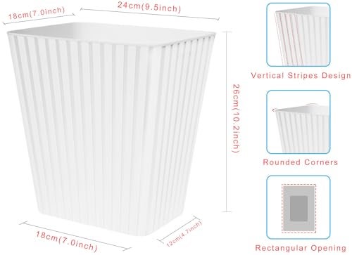 DAJITRE Plastic Small Trash Can, 3.5 Gallon Rectangular Wastebasket for Bathrooms, Laundry Room, Kitchens, Offices, Kids Rooms, Dorms (1, White) - Image 2