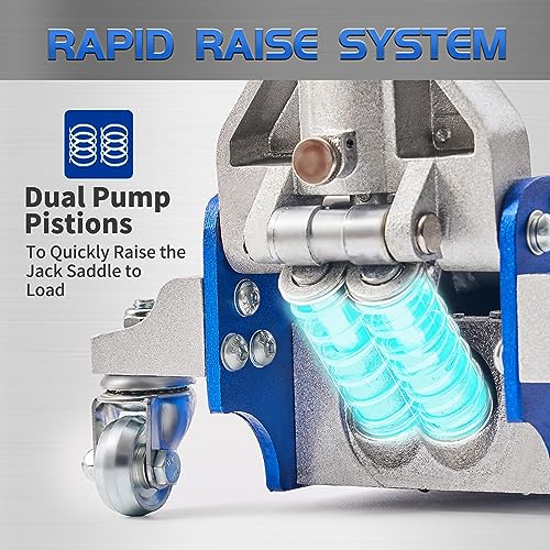 TONDA Floor Jack, Low Profile 2 Ton Hydraulic Aluminum and Steel Car Jack with Dual Pump System, Rapid Lift, Blue - Image 3
