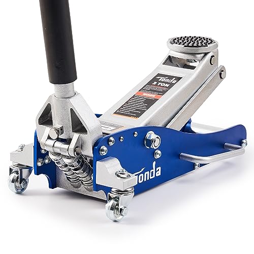 TONDA Floor Jack, Low Profile 2 Ton Hydraulic Aluminum and Steel Car Jack with Dual Pump System, Rapid Lift, Blue - Image 1