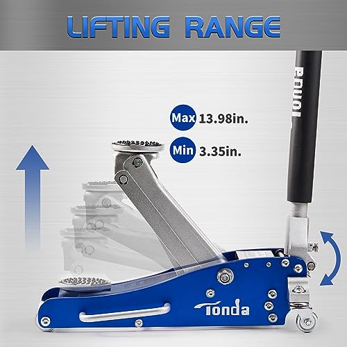 TONDA Floor Jack, Low Profile 2 Ton Hydraulic Aluminum and Steel Car Jack with Dual Pump System, Rapid Lift, Blue - Image 2
