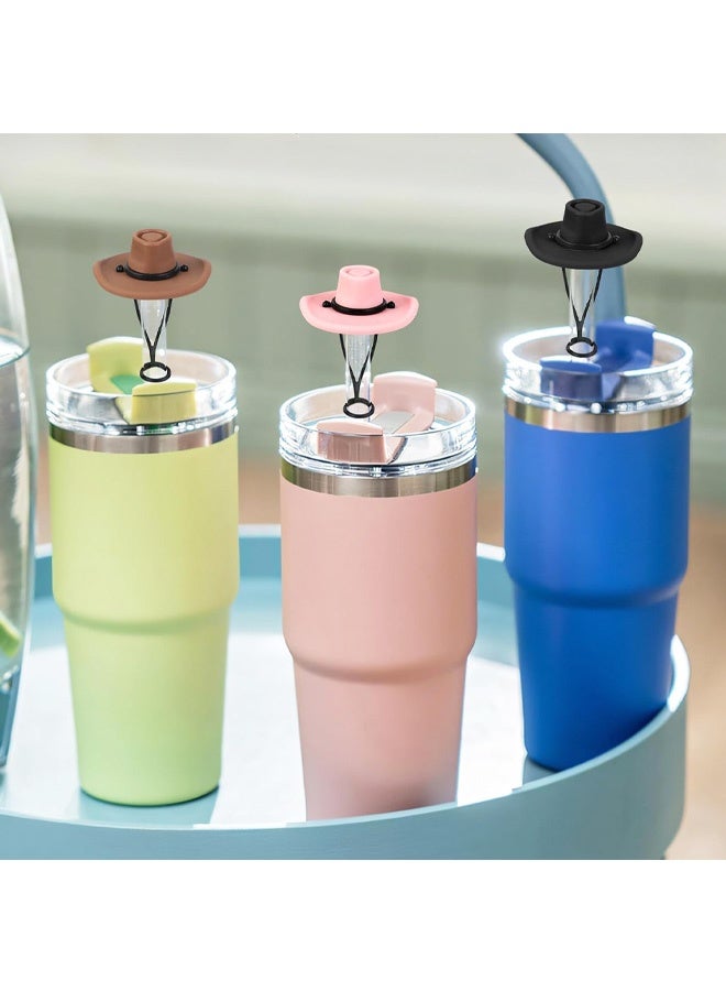 4 Pack Silicone Cowboy Hat Straw Covers Cap Compatible with Stanley Cup 30 40 oz, Cute Funny Tumbler Straw Topper Accessories for Man Woman Christmas Gift - Image 4