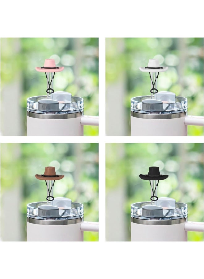 4 Pack Silicone Cowboy Hat Straw Covers Cap Compatible with Stanley Cup 30 40 oz, Cute Funny Tumbler Straw Topper Accessories for Man Woman Christmas Gift - Image 3