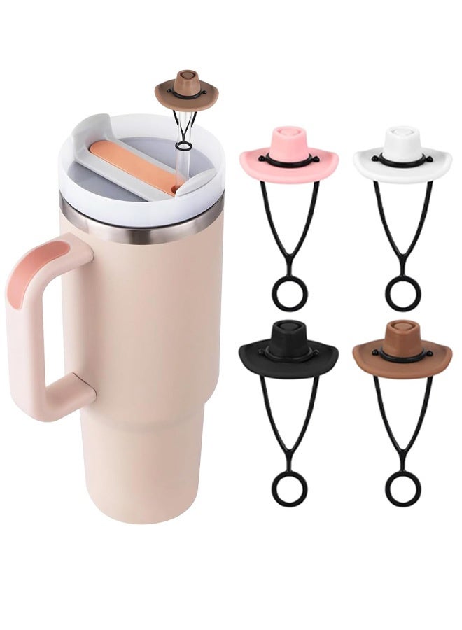 4 Pack Silicone Cowboy Hat Straw Covers Cap Compatible with Stanley Cup 30 40 oz, Cute Funny Tumbler Straw Topper Accessories for Man Woman Christmas Gift - Image 1