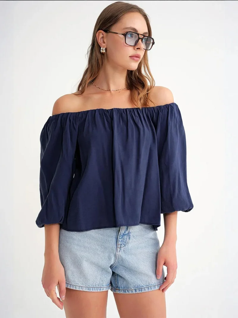 MixRay Mixray Modal Blended Blouse with Madonna Collar and Ruffle Detail