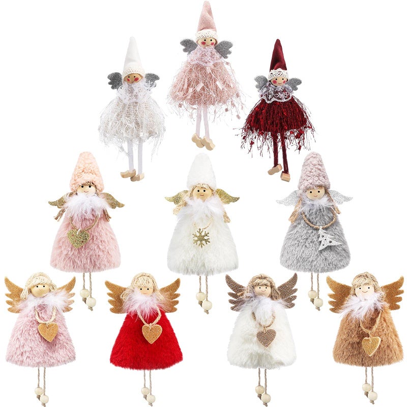 Zhanmai Christmas Plush Doll Ornaments Xmas Tree Ornament Dolls Decorative Plush Angel Pendants Christmas Hanging Decorations for Home Decoration Holiday Party Decor 10 Styles10 Pieces