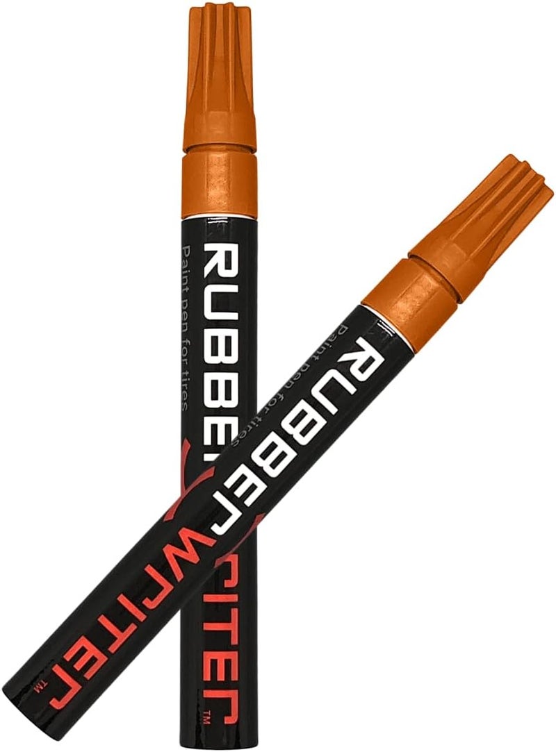 AUTOMOTIVATED قلم تلوين ColorLugs RubberWriter لإطارات السيارات | قلم تعليم زيتي لتلوين حروف الإطارات | حبر مقاوم للماء | يجف بسرعة | رأس متوسط الحجم | للتطبيق في المنزل | اللون: برتقالي | عبوة من قلمين - Image 1