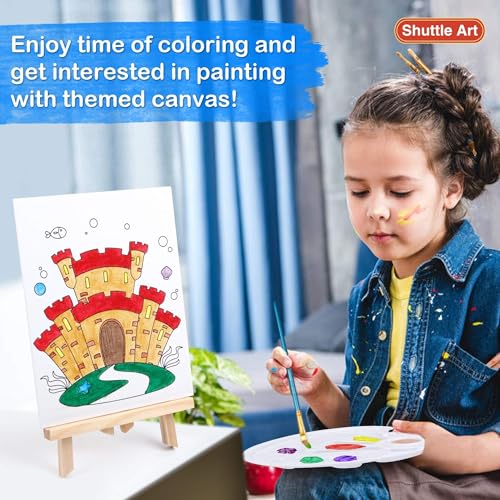 Shuttle Art 69 Pack Kids Paint Set, Shuttle Art Art Set for Kids with 30 Colors Acrylic Paint, Wood Easel, Canvas, Painting Pad, Brushes, Palette and Smock, Complete Paint Set for Boys and Girls(package may very) - Image 3