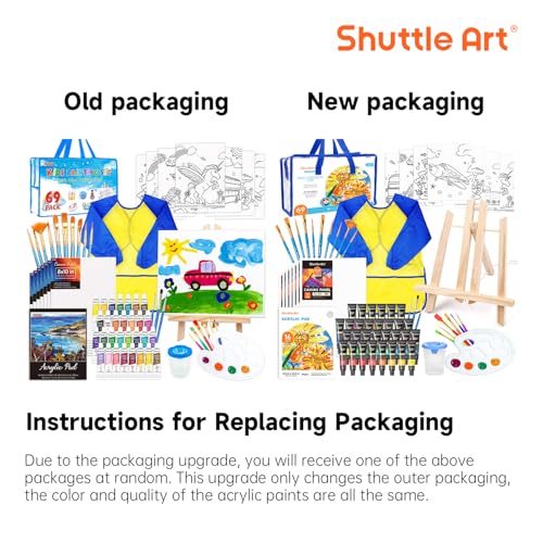 Shuttle Art 69 Pack Kids Paint Set, Shuttle Art Art Set for Kids with 30 Colors Acrylic Paint, Wood Easel, Canvas, Painting Pad, Brushes, Palette and Smock, Complete Paint Set for Boys and Girls(package may very) - Image 2