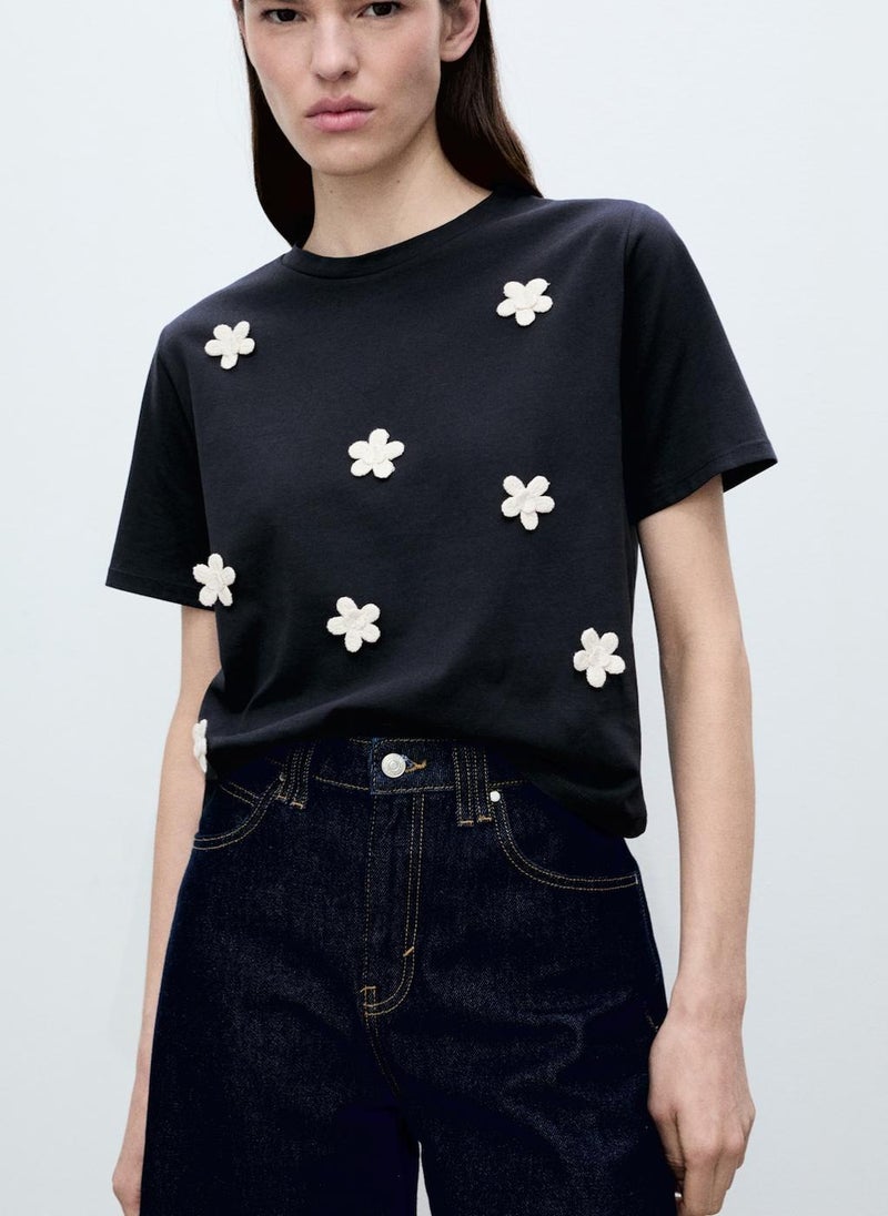 MANGO Short-Sleeved T-Shirt With Flower Appliqué  - Image 1