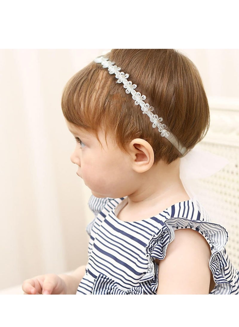 Loquat 1 Pcs Elastic Lace Headband for Baby Girl -  White Cotton, Toddler Hair Accessory, Newborn Gift - Image 3