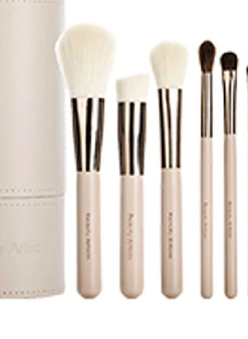 8-Piece Soft Fiber Makeup Brush Set Beige/Silver - Image 2