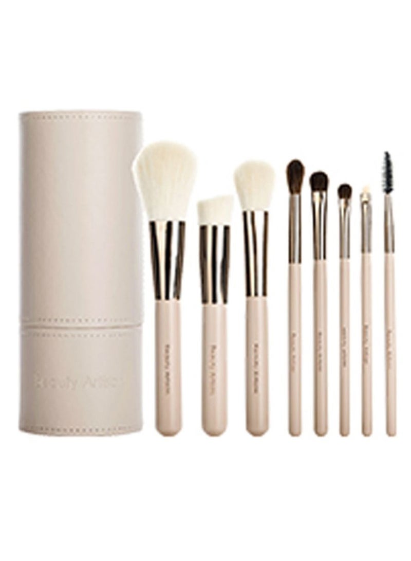 8-Piece Soft Fiber Makeup Brush Set Beige/Silver - Image 1