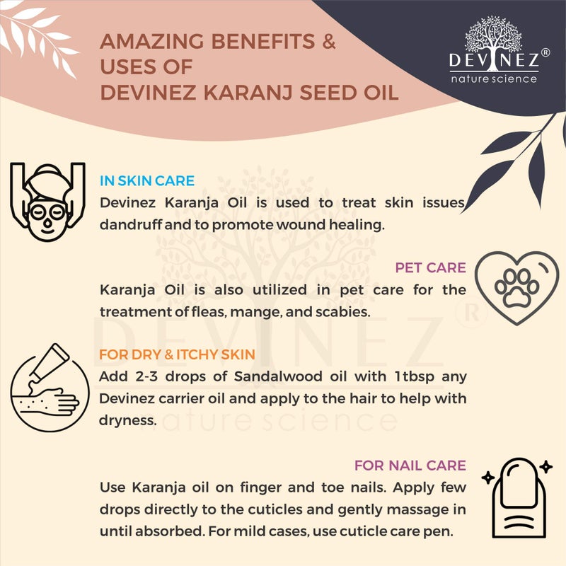 Devinez Karanj Seed/Karanja/Pongamia Seed Cold-Pressed Oil, 100ml 100% Pure, Natural & Undiluted for skin & hair carein Anodized Aluminum Bottle - Image 3