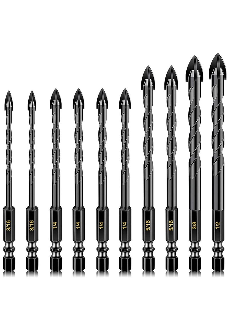 SYOSI Masonry Drill Bits, Concrete Drill Bit Set for Tile, Brick, Glass, Plastic and Wood, Tungsten Carbide Tip Work with Ceramic Tile, Wall Mirror, Paver on Concrete or Brick Wall 10 Pcs - Image 1