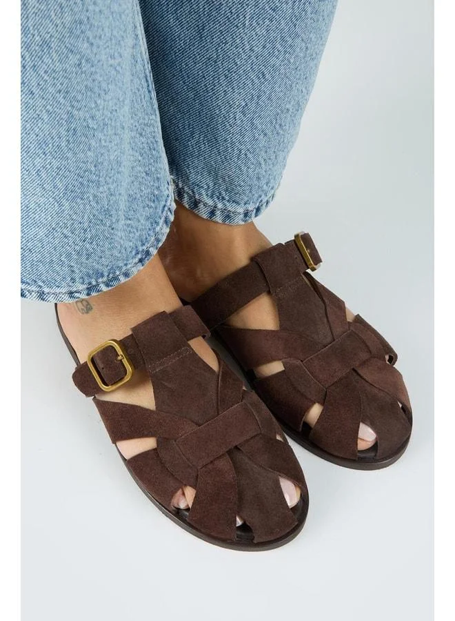 Manijero  Qurina Women Real Leather Caged Coffee Slippers for Women | Best Price UAE