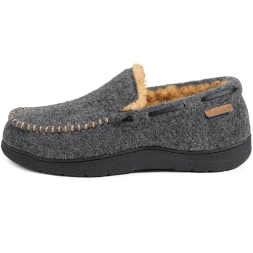 Zigzagger Men's Moccasin Slippers Memory Foam House Shoes, Indoor and Outdoor Warm Loafer Slippers, Felt Grey, 12 M US - Image 3