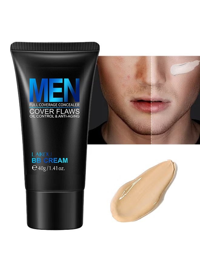 Laikou Mens Full Cocerage Concealer, Mens BB Cream Foundation, BB Cream Light, Face Moisturiser For Oily Skin, Concealer For Mature Skin, Face Make-Up, Anti Age Face Cream, Anti Redness Cream For Face 40g - Image 1