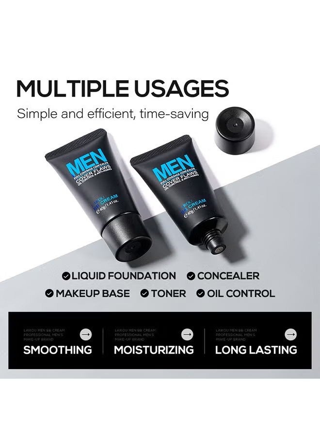 Laikou Mens Full Cocerage Concealer, Mens BB Cream Foundation, BB Cream Light, Face Moisturiser For Oily Skin, Concealer For Mature Skin, Face Make-Up, Anti Age Face Cream, Anti Redness Cream For Face 40g - Image 4