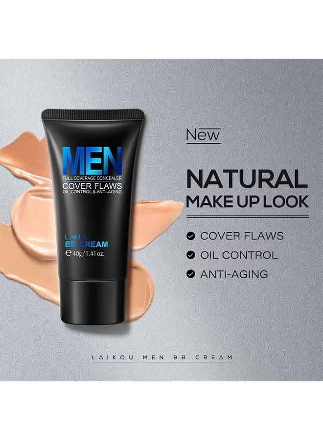 Laikou Mens Full Cocerage Concealer, Mens BB Cream Foundation, BB Cream Light, Face Moisturiser For Oily Skin, Concealer For Mature Skin, Face Make-Up, Anti Age Face Cream, Anti Redness Cream For Face 40g - Image 2