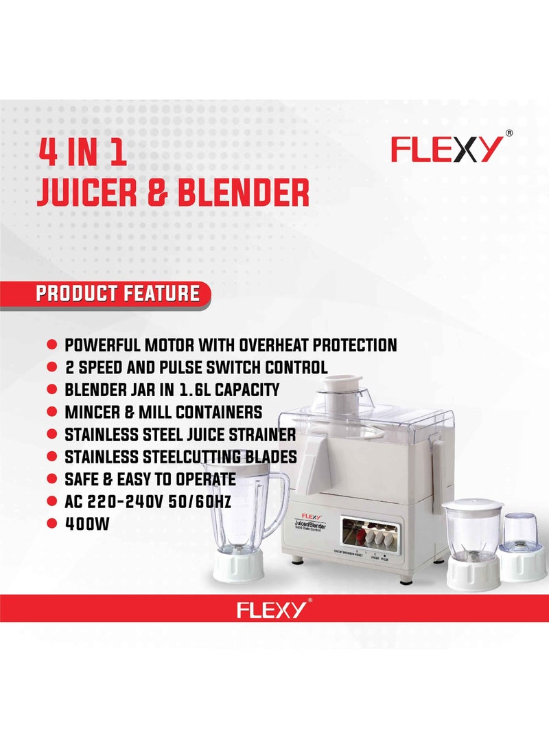 FLEXY 650W 4 in 1 Food Processor Juicer Blender with 1.8L Jar 500ml Jar 100g Dry Mill Dual Speed Pulse Function - Image 2