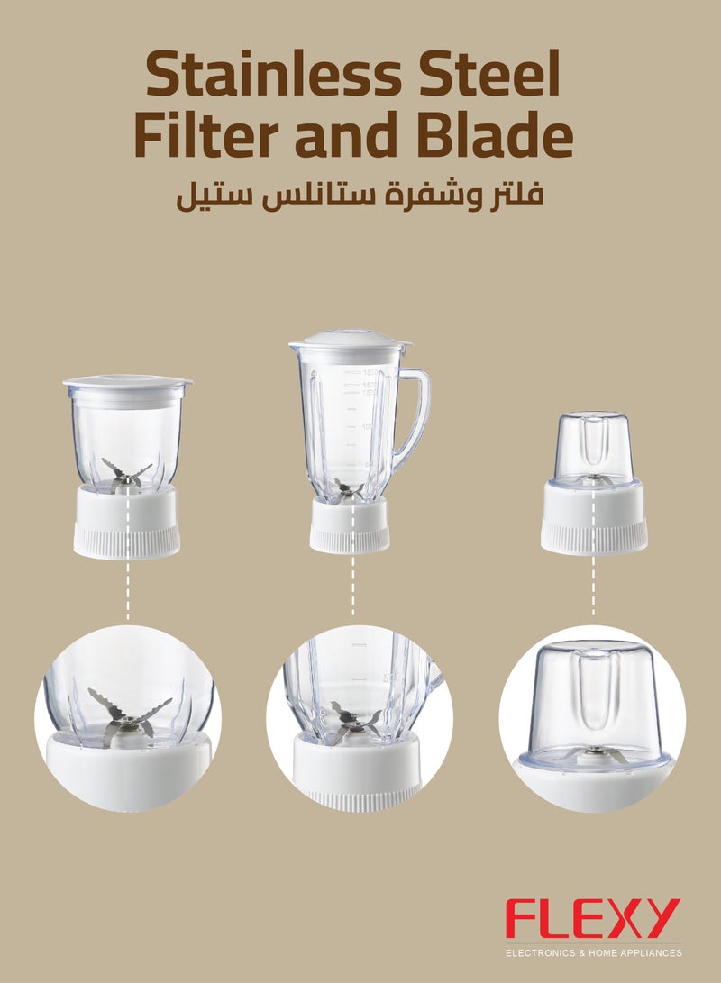 FLEXY 650W 4 in 1 Food Processor Juicer Blender with 1.8L Jar 500ml Jar 100g Dry Mill Dual Speed Pulse Function - Image 3