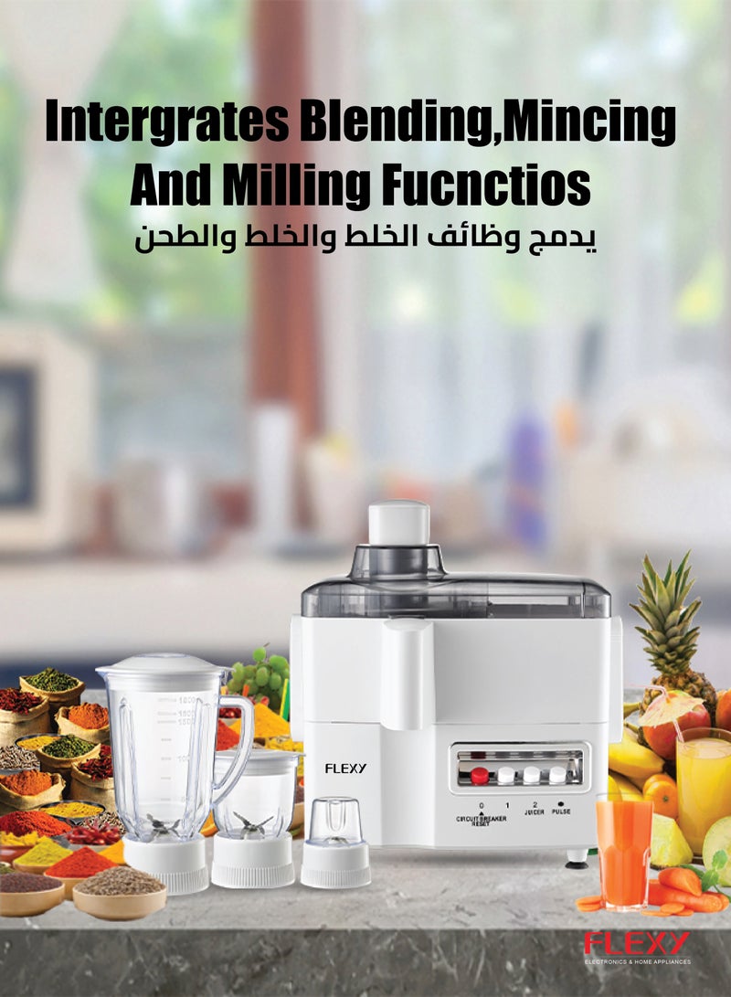 FLEXY 650W 4 in 1 Food Processor Juicer Blender with 1.8L Jar 500ml Jar 100g Dry Mill Dual Speed Pulse Function - Image 4