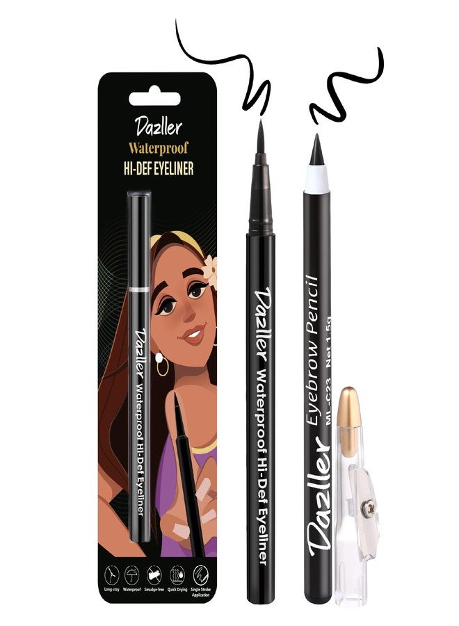 Dazller Hi-Def Eyeliner + Eyebrow Pencil |Velvet Matte|Water-Resistant|Smudge-Proof|Long Stay|Single Stroke|Precise Application|Black|1.1g + 1.5g - Image 2