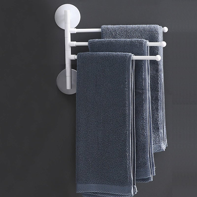 Wolpin Plastic Swing Hanger Towel Rack/Holder for Bathroom Self Adhesive Towel Stand/Bathroom Accessories Long Towel Bar, Folding 3 Arms (32 cm, White) - Image 1