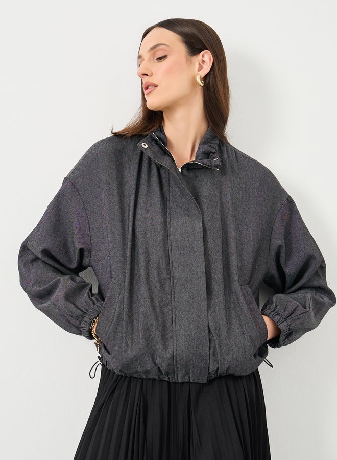 ستايلي جاكيت بومبر جينز نسائي أسود بقصة عادية - Image 3