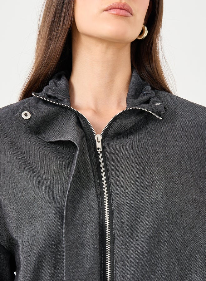 ستايلي جاكيت بومبر جينز نسائي أسود بقصة عادية - Image 5