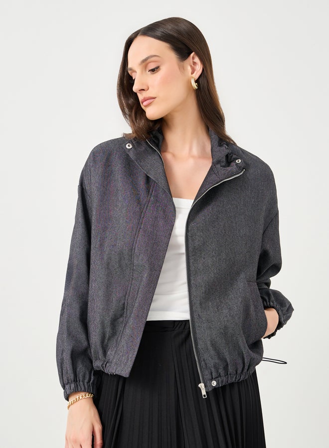 ستايلي جاكيت بومبر جينز نسائي أسود بقصة عادية - Image 4