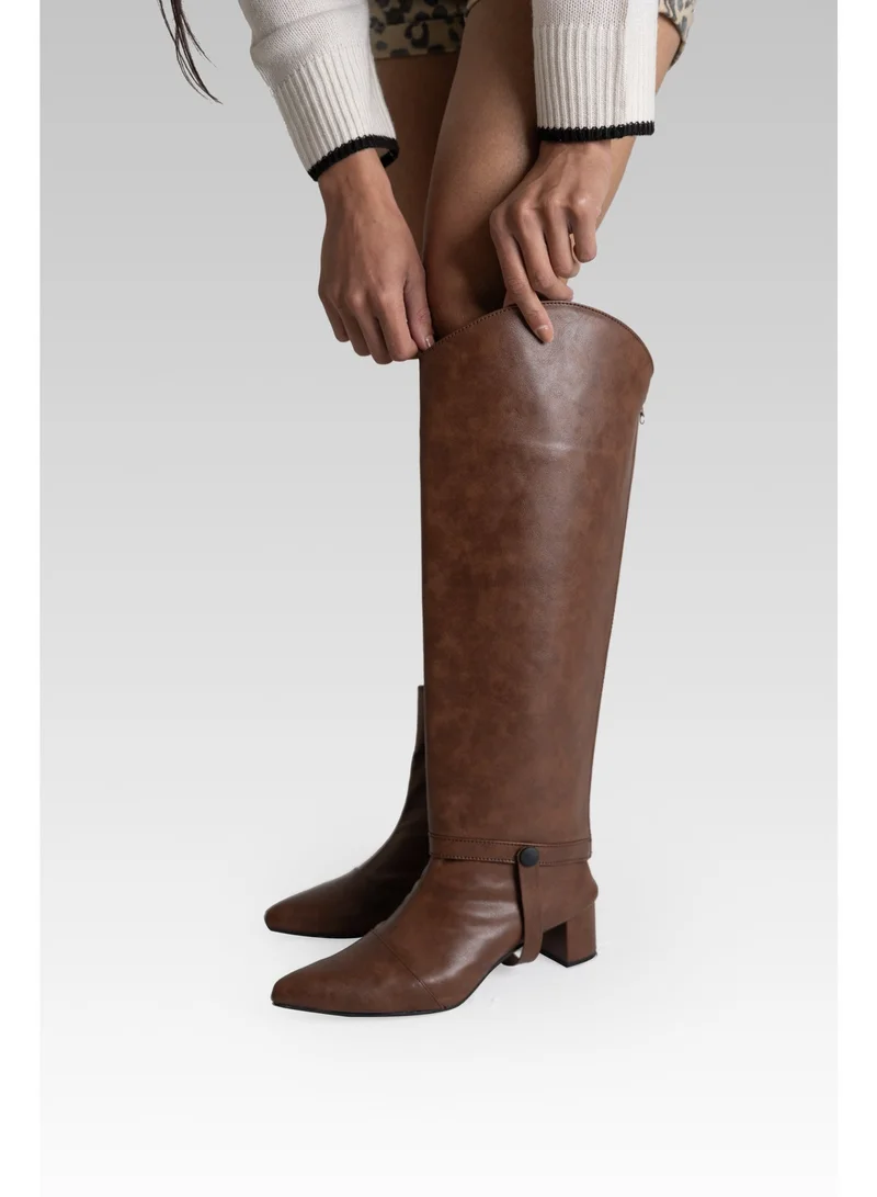 Zoriworld Brown DEUX Brown Vegan Leather Boots 2-in-1 Convertible Style with 2" Block Heel for Women | Best Price UAE