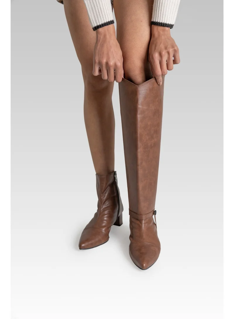 Zoriworld Brown DEUX Brown Vegan Leather Boots 2-in-1 Convertible Style with 2" Block Heel for Women | Best Price UAE