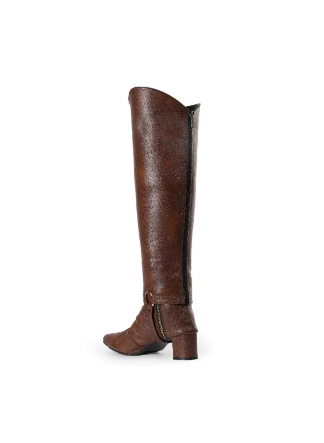 Zoriworld Brown DEUX Brown Vegan Leather Boots 2-in-1 Convertible Style with 2" Block Heel for Women | Best Price UAE