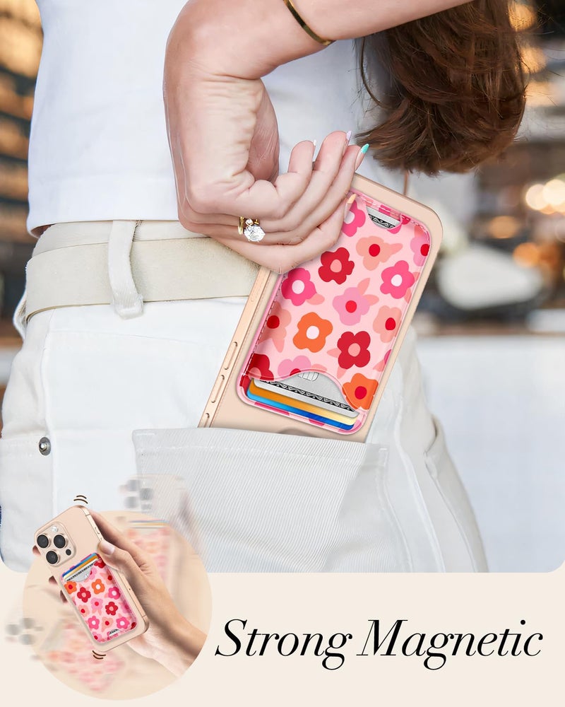 Shorogyt Compatible with Magsafe Wallet Magnetic Card Holder - Little Flower Phone Wallets for Women Girls Cute Pattern for iPhone 17/16/15/14/13/12 Series Slim for Apple Mag RFID Magnet, Fit 3 Cards - Image 3