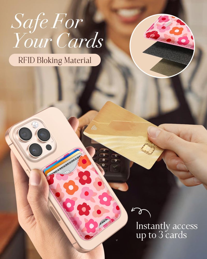 Shorogyt Compatible with Magsafe Wallet Magnetic Card Holder - Little Flower Phone Wallets for Women Girls Cute Pattern for iPhone 17/16/15/14/13/12 Series Slim for Apple Mag RFID Magnet, Fit 3 Cards - Image 5