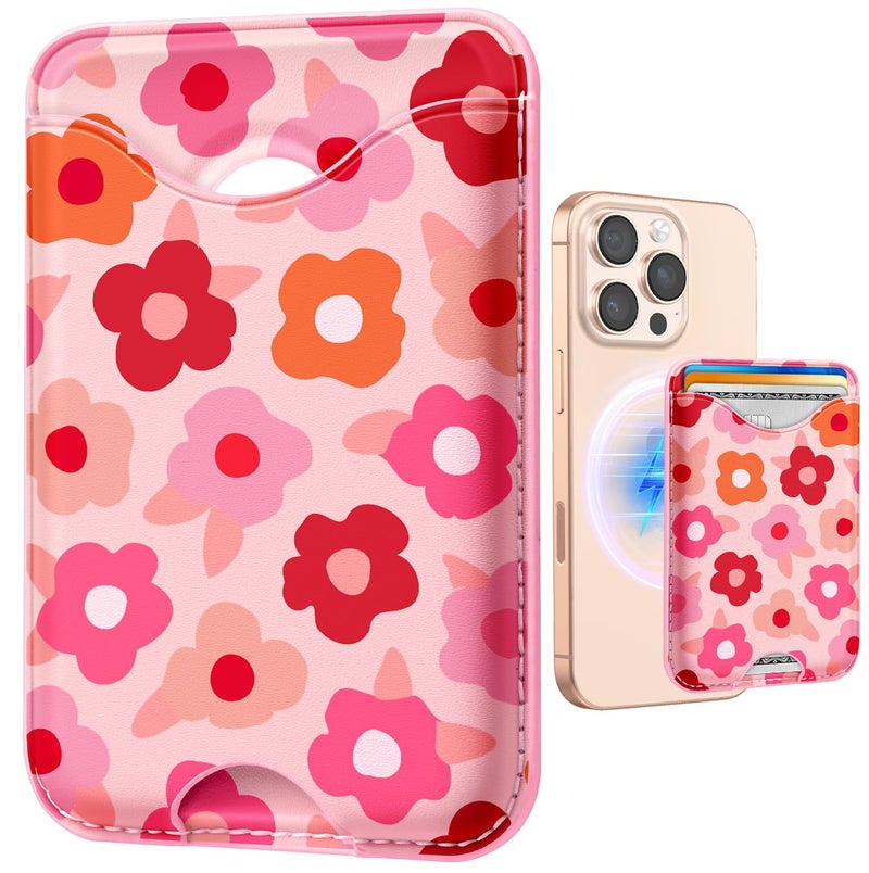 Shorogyt Compatible with Magsafe Wallet Magnetic Card Holder - Little Flower Phone Wallets for Women Girls Cute Pattern for iPhone 17/16/15/14/13/12 Series Slim for Apple Mag RFID Magnet, Fit 3 Cards - Image 1