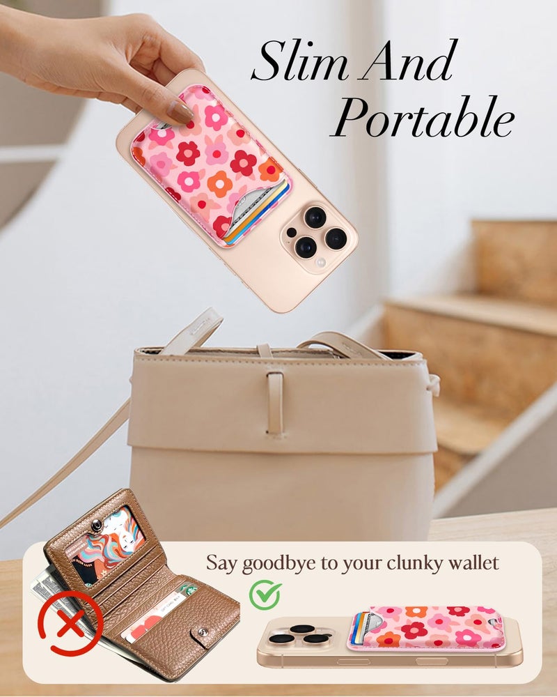 Shorogyt Compatible with Magsafe Wallet Magnetic Card Holder - Little Flower Phone Wallets for Women Girls Cute Pattern for iPhone 17/16/15/14/13/12 Series Slim for Apple Mag RFID Magnet, Fit 3 Cards - Image 2