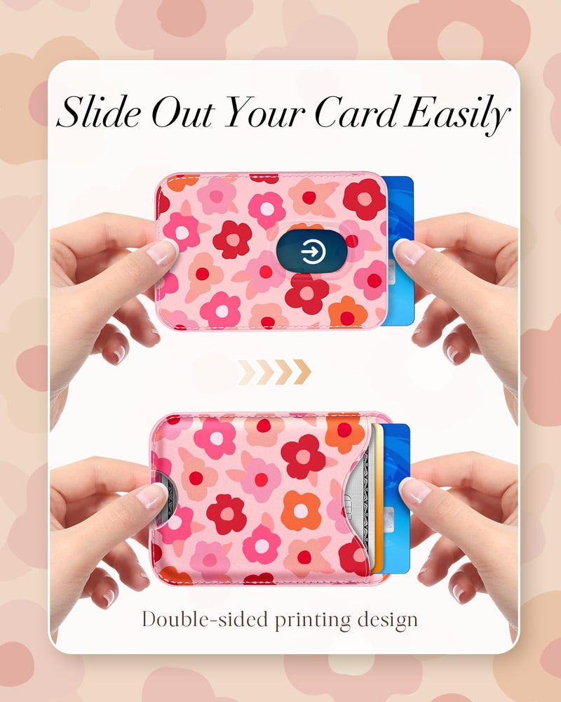 Shorogyt Compatible with Magsafe Wallet Magnetic Card Holder - Little Flower Phone Wallets for Women Girls Cute Pattern for iPhone 17/16/15/14/13/12 Series Slim for Apple Mag RFID Magnet, Fit 3 Cards - Image 4