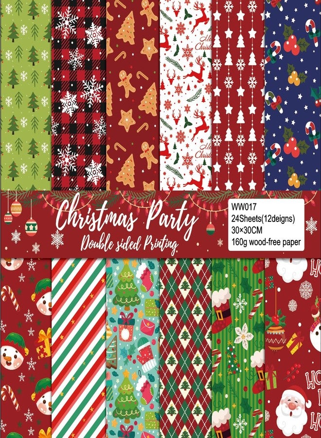 iKammo Merry Christmas Scrapbook Paper Christmas Patterned Paper 12×12-24 Sheets Double-Sided Red & Green Christmas Scrapbooking Papers Pad for Holiday Cardmaking DIY Origami Decorative Craft Papers. - Image 1