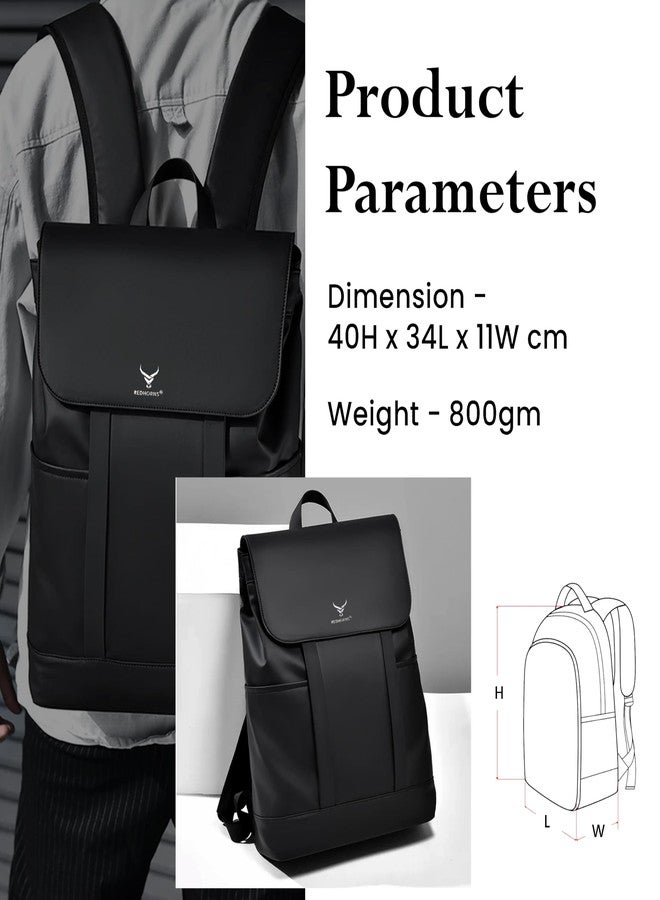 REDHORNS Water Resistant Pemium Laptop Backpack for Men and Women, PU Leather 25L Backpack for Business Travel, Top Open Office Backpack with Trolley Sleeve (BP2088A-Black) - Image 3