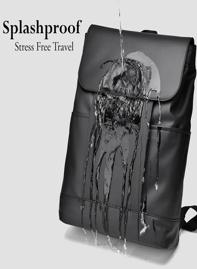 REDHORNS Water Resistant Pemium Laptop Backpack for Men and Women, PU Leather 25L Backpack for Business Travel, Top Open Office Backpack with Trolley Sleeve (BP2088A-Black) - Image 4