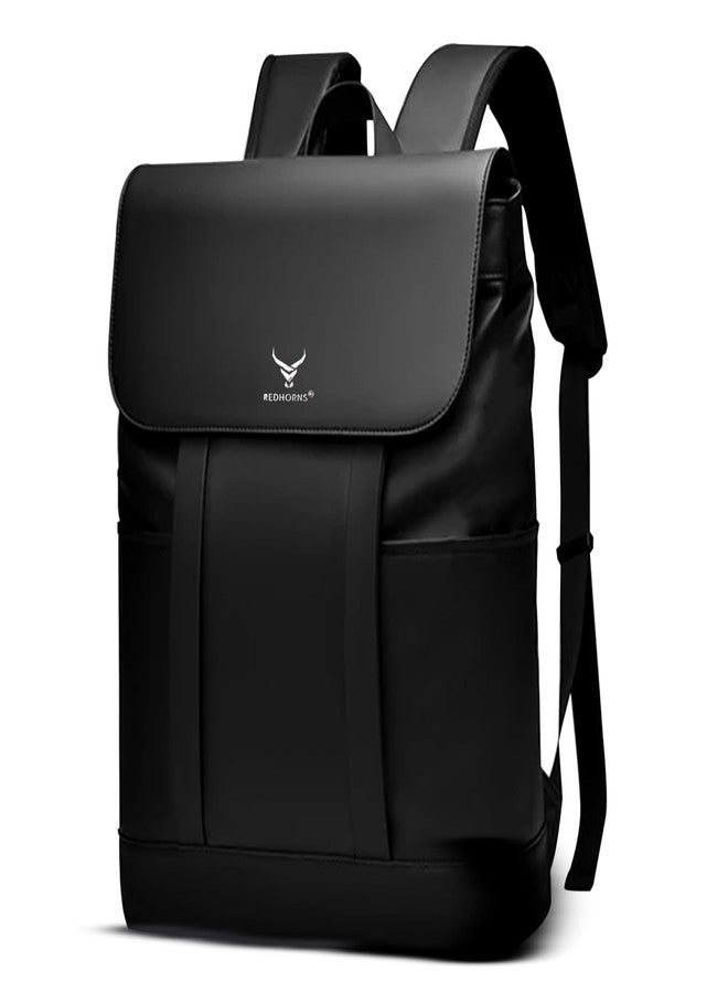 REDHORNS Water Resistant Pemium Laptop Backpack for Men and Women, PU Leather 25L Backpack for Business Travel, Top Open Office Backpack with Trolley Sleeve (BP2088A-Black) - Image 1