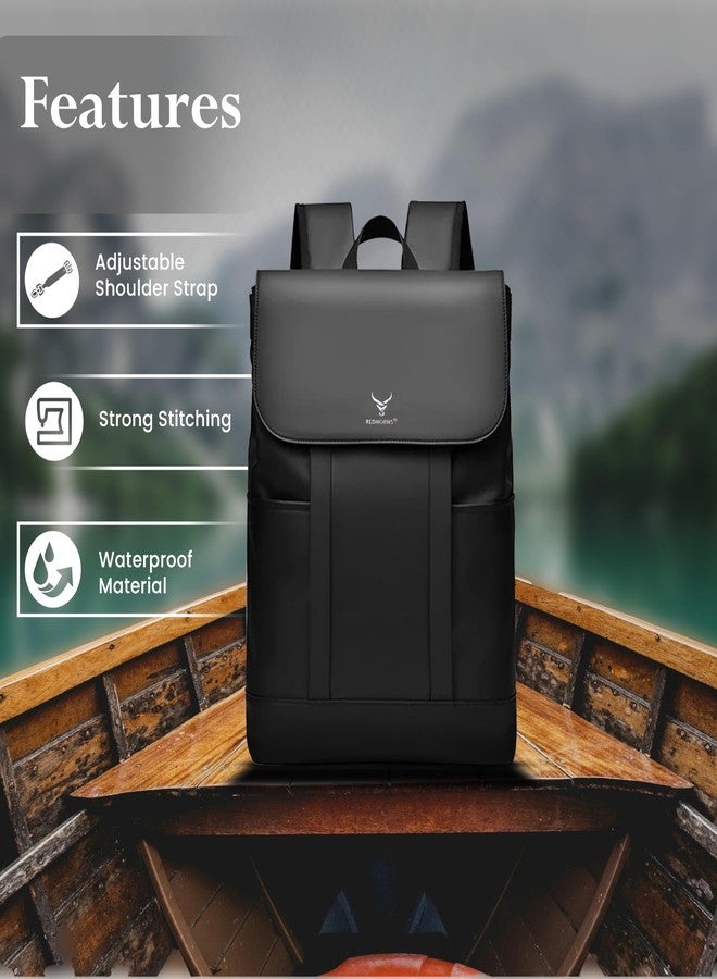 REDHORNS Water Resistant Pemium Laptop Backpack for Men and Women, PU Leather 25L Backpack for Business Travel, Top Open Office Backpack with Trolley Sleeve (BP2088A-Black) - Image 2